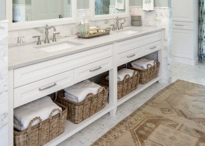 White Bathroom Vanity with Open Shelving