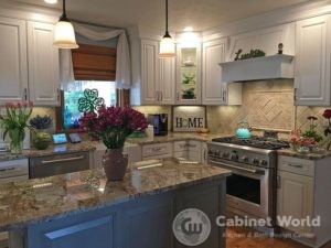 White Kitchen Cabinets with Gray Island