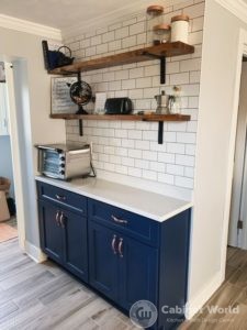 Navy Kitchen Cabinets with Open Shelving