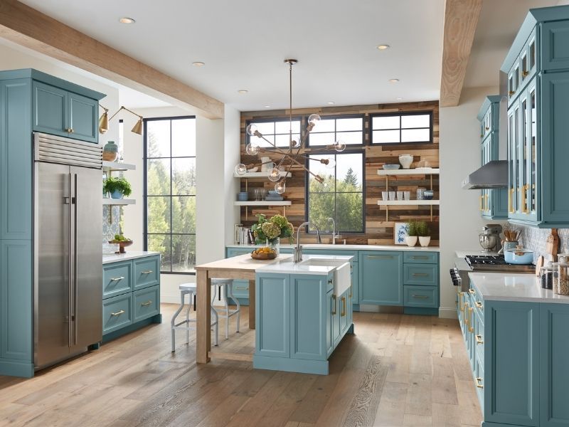 A Happy, Modern Aqua Blue Kitchen